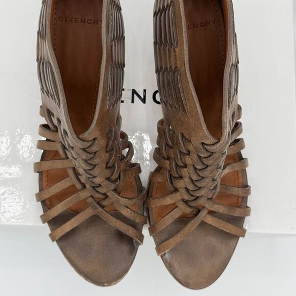 Givenchy Brown Woven Strappy Open Toe Heels Sandals Shoes Authentic - Picture 3 of 6